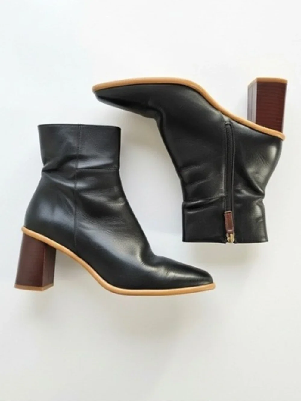 Alohas East Black Leather Square Toe Ankle Boots‎ Wood Block Heel Spain Size 41